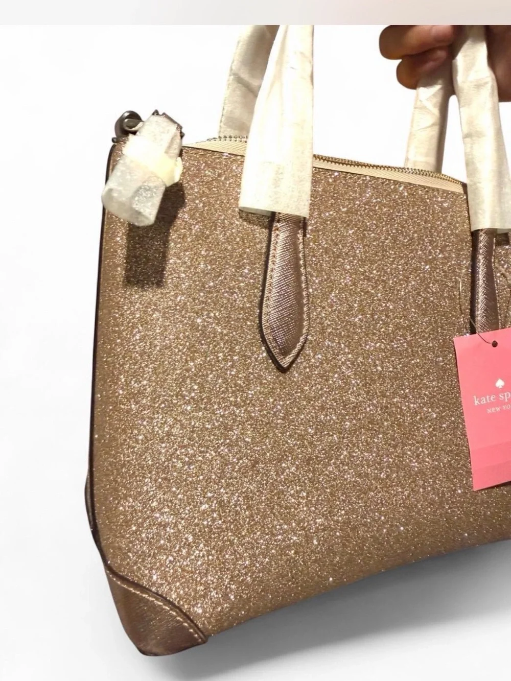 NWT Kate Spade Shimmy Glitter  Satchel Crossbody Bag Medium Rose Gold